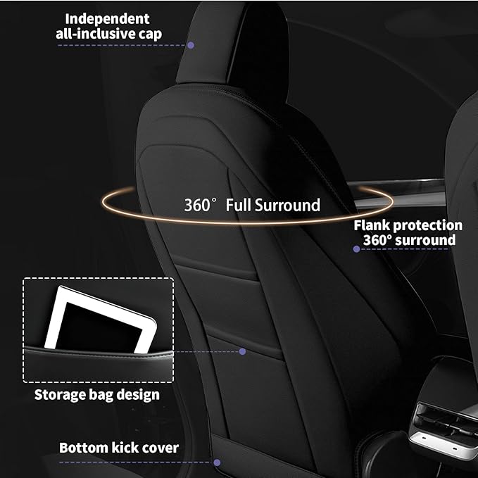 AOMSAZTO Car Seat Cover for Tesla Model Y 2020 2021 2022 2023 2024 2025 - Full Set Faux Leather Seat Covers (Black)