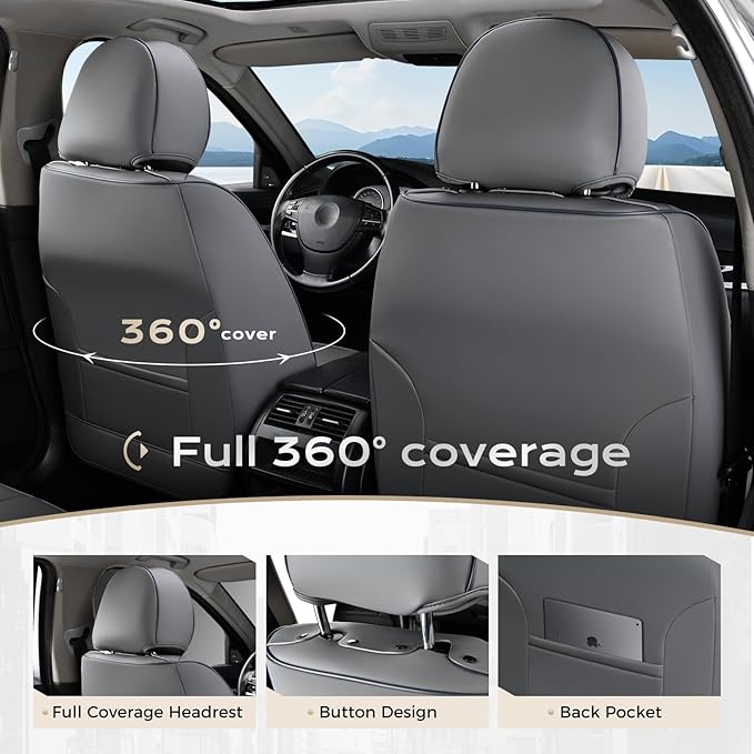 Coverado Seat Covers, Car Seat Covers Full Set, Leather Seat Covers for Cars, Car Seat Protector, Gray Car Seat Covers Front Seats and Back Seats Universal Fit for Most Cars Pink
