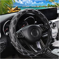 Car Steering Wheel Cover, PU Leather Non-Slip Lantern Pattern Vehicle Steering Wheel Cover Protection, Breathable Automotive Interior Protecter Accessories, Universal Fit (Black/White)