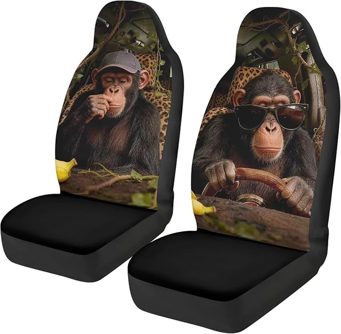 Funny Car Front Seat Covers Breathable Car Seat Cover for Front Seats Set of 2 Gorilla Elastic Polyester Removable Automotive Accessories for Cars Sedans and SUVs