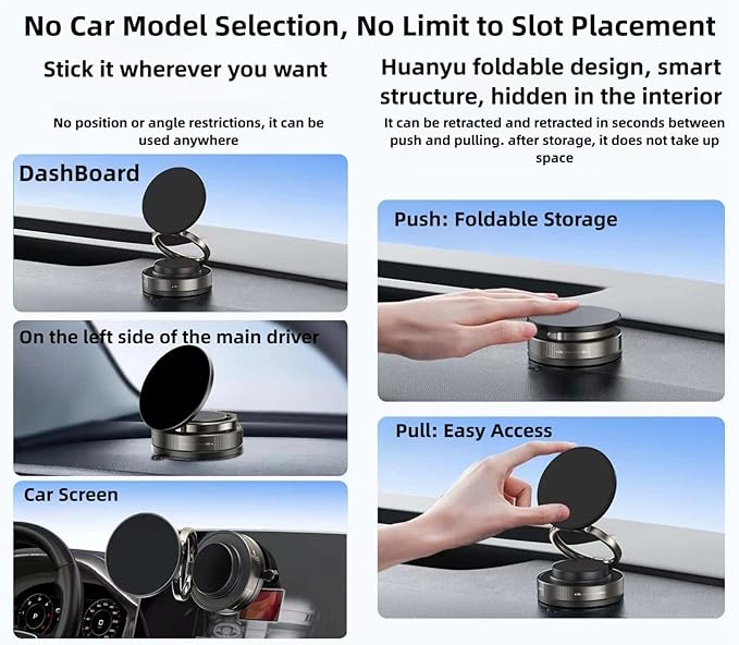 Vacuum Magnetic Car Phone Holder 361° Adjustable Foldable Portable Magnetic Phone Holder for Car for Car/Gym/Mirror/Smooth Surface Suction Cup Phone Mount Compatible for All Smartphones (Black)