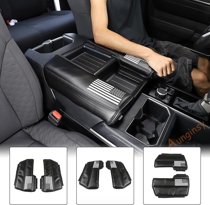 Upgrade Car Leather Center Console Protector Cover Compatible with Toyota Tundra 2022+ Sequoia 2023+ Center Console Armrest Seat Box Cover Cushion Lid Protector Pad Waterproof Anti-Scratch Accessories