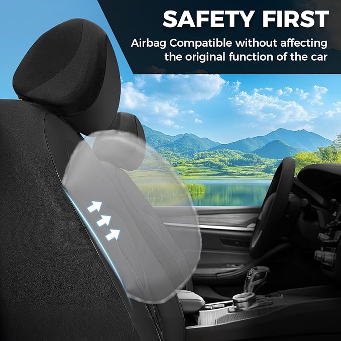 FLORICH Car Seat Covers Front Seat, Universal Seat Cover 2 Seats, Automotive Seat Covers with Mesh Leather, Waterproof Car Seat Protector, Breathable Car Seat Cushion for Most Car SUV Truck, Black