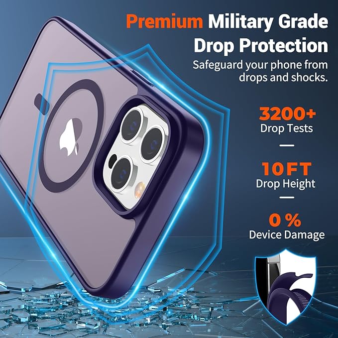 SUPFINE Magnetic for iPhone 12 Pro Max Case with Screen Protector (Compatible with MagSafe) (Military Grade Drop Protection) Translucent Matte Shockproof with Anti-Fingerprint Phone Cover,Dark Purple