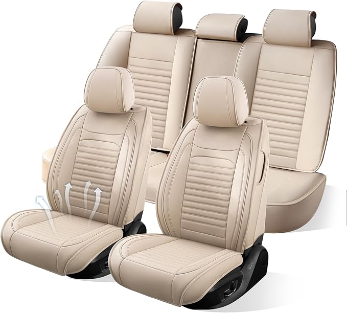 Car Seat Covers Full Set Fit for Toyota Corolla Cross 2021-2025,2026, Premium Faux Leather Car Seat Protector,Breathable Anti-Slip Full Wrapping Edge Seat Covers(Beige,Full Set)