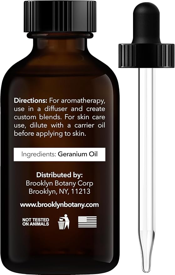 Brooklyn Botany Geranium Essential Oil - 100% Pure and Natural - Premium Grade Oil with Dropper - for Aromatherapy and Diffuser - 1 Fl Oz