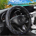 Car Steering Wheel Cover, PU Leather Non-Slip Lantern Pattern Vehicle Steering Wheel Cover Protection, Breathable Automotive Interior Protecter Accessories, Universal Fit (Black/Blue)