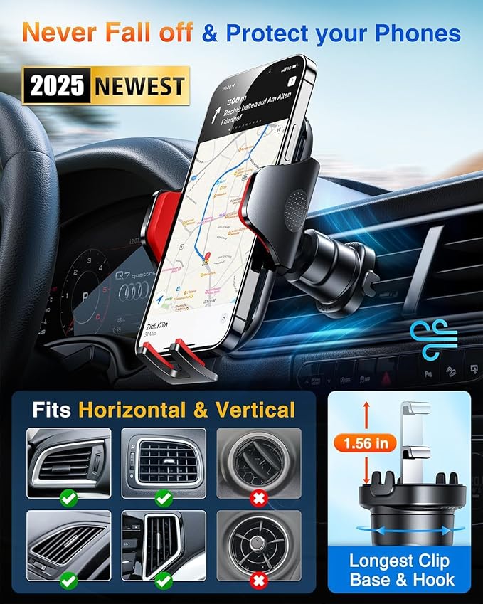 VANMASS Phone Holders for Your Car 2026 Ultimate Phone Mount Military-Grade Windshield Dashboard Vent【Newest Best Strongest】 Cell Phone Car Mount for iPhone 16 Pro Max 15 Samsung Android,Red