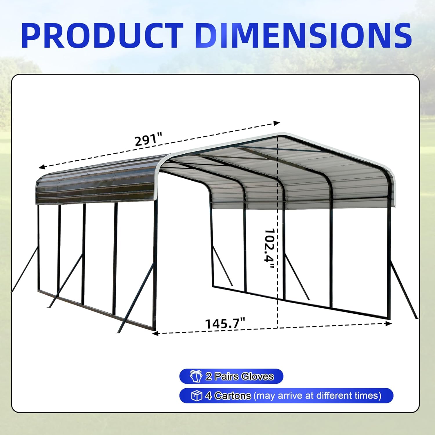 12x24 Metal Carport with Base Fixings Heavy Duty Garage Outdoor Chrome Plated Frame and Sheet Metal Construction Suitable for Boats, Cars, Tractors and Agricultural Equipment, Dark Gray