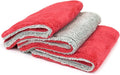 Autofiber Royal Plush Double Pile Microfiber Detailing Towel - Pack of 3, Red/Gray (16 inch x 16 inch, 600 GSM)