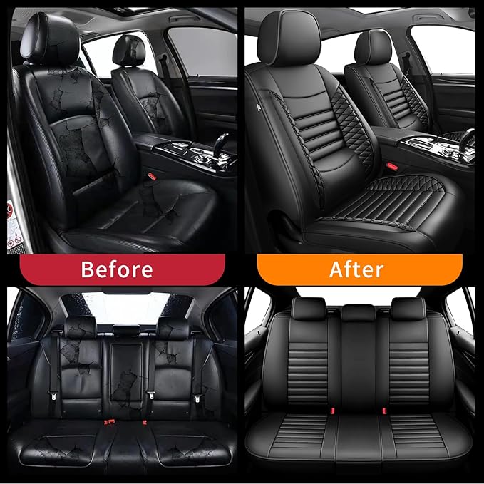Fit Highlander Car Seat Covers (5 Seats) for Select Toyota Highlander 2007-2026 - Full Coverage Leather,Airbag Compatible, Waterproof & All Weather Seat Cushion Protector,Full Set,Black