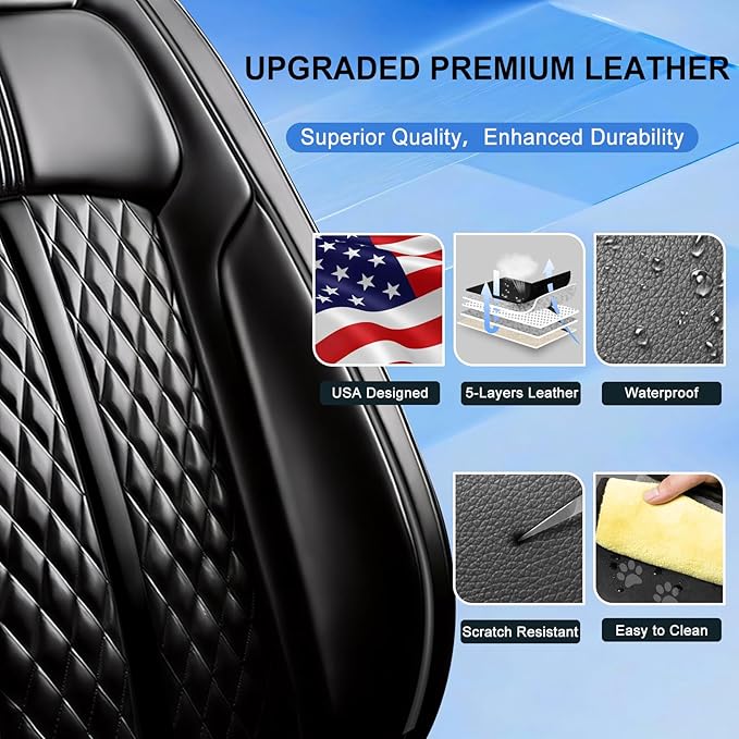 Fit Colorado Car Seat Covers for Select Chevy/Chevrolet Colorado 2015-2026 - Premium Full Coverage Leather, Waterproof & All Weather Seat Cushion Protector, Full Set, Black