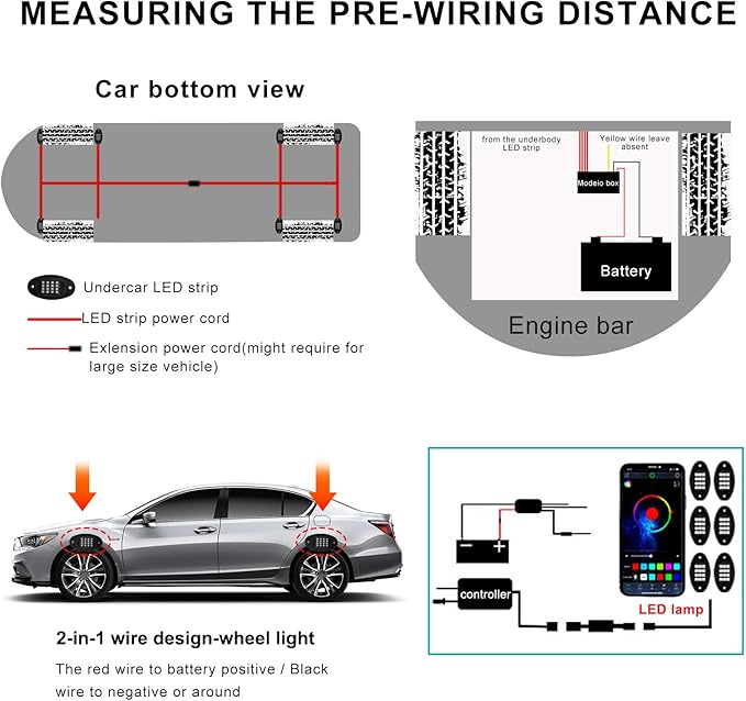 Ohleats RGB LED Rock Lights Extension Cable, 47 Inch/3.9 Ft RGB Cable Cord for Multi Color Underglow Rock Light Kits, Vehicle Wheel Well Lights Extension Wire, Car Accessories (2PCS)