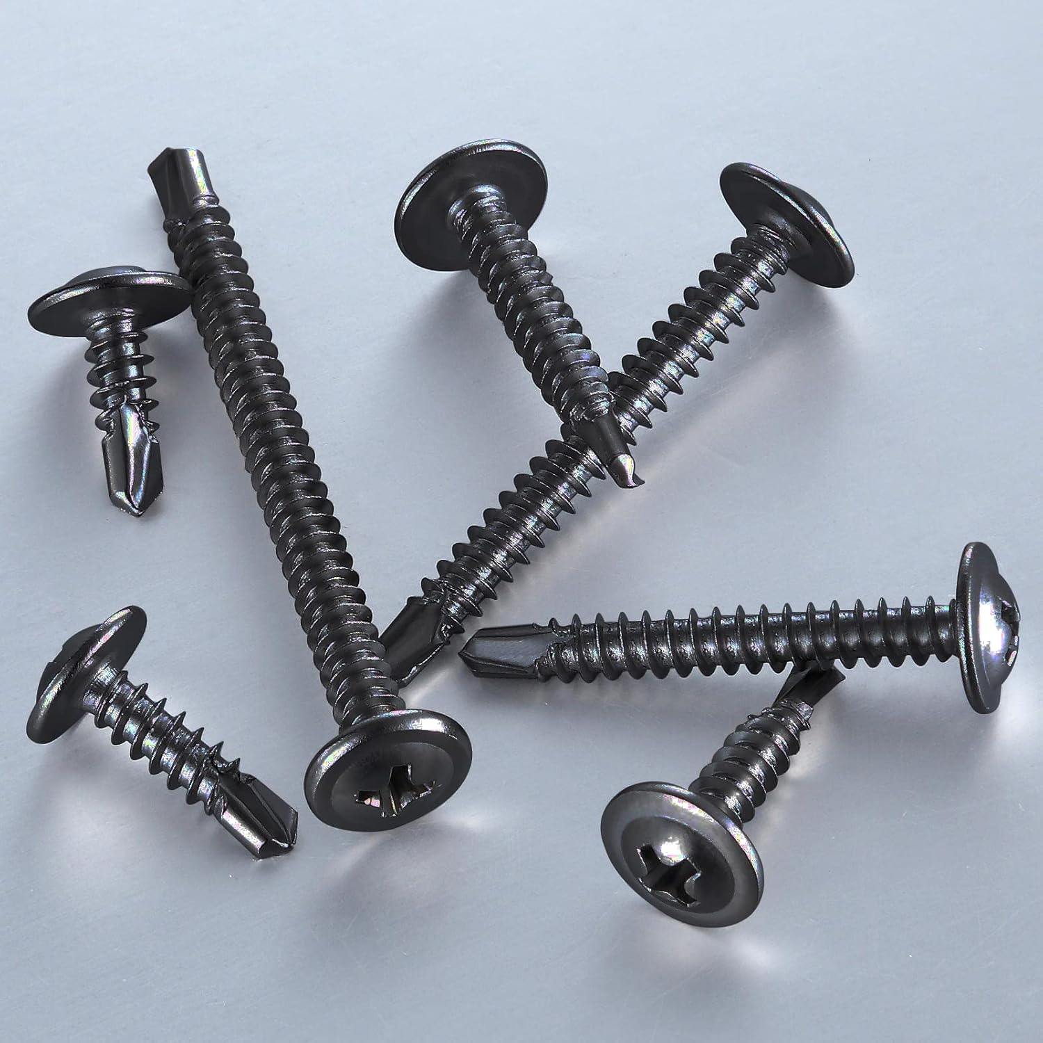 (150 pcs) Wensilon #10×1-1/2” for Sheet Metal Self-Tapping Screws 410 Black Stainless Steel Truss Head High-Strength Quick Tapping
