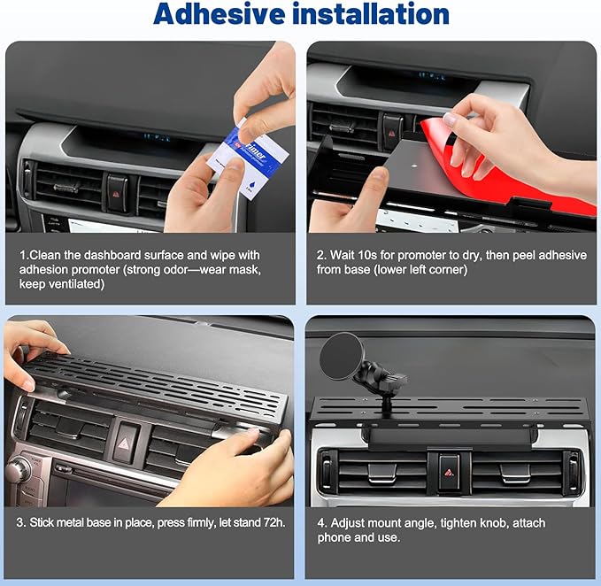 Surfcabin No-Drill Magnetic Dash Phone Holder for 4 Runner 2023 2022 2021 2020, Full Metal Heavy-Duty Console Extension Dash Phone Mount Compatible with 5th 4Runner 2010–2023, Fits Most Smartphones