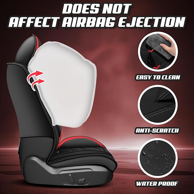 Car Seat Covers for VW Eos 2007-2016, Premium Nappa Leather Car Seat Cover, Stylish Sport Seat Covers， Automobile Seat Cover Sets.(Luxury 2 Seats/Black Red)