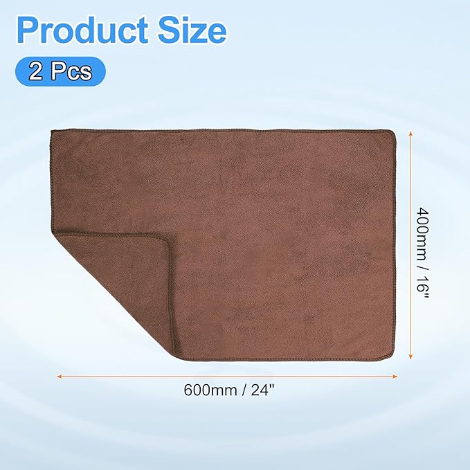 HARFINGTON 2 Pack Microfiber Cleaning Cloth, 24" x 16" Multi-Functional Cleaning Towels Reusable Absorbent Rags for Car Wash Kitchen Household Window Clean, Brown