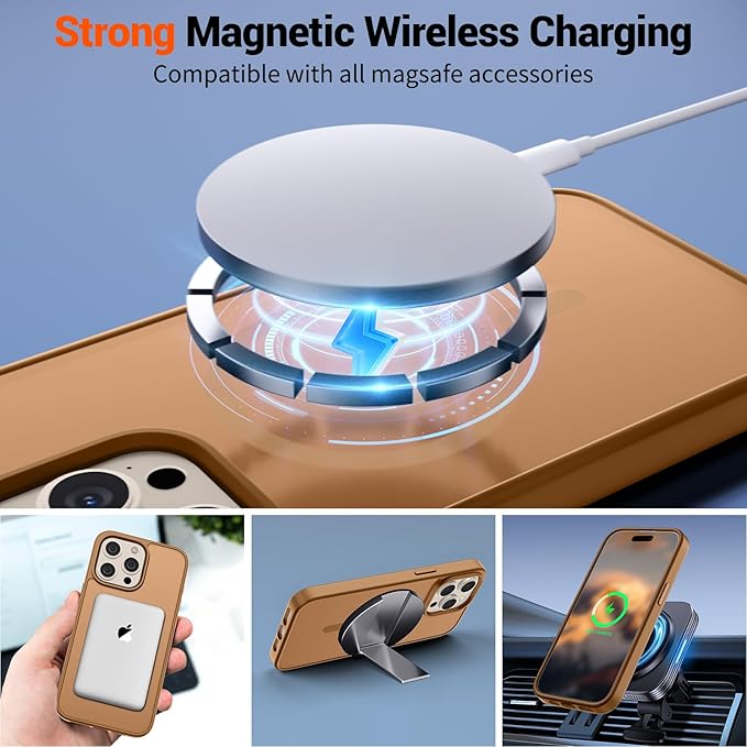 SUPFINE Magnetic for iPhone 15 Pro Max Case (Compatible with MagSafe) (Military Grade Drop Protection) Translucent Matte Shockproof Phone Cover,Brown