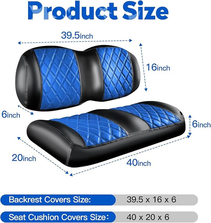 NOKINS Golf Cart Seat Covers Fit Club Car Precedent/Tempo/Onward Premium Front Seat Cushion, Golf Cart Vinyl Leather Diamond Seat Covers, Soft/Scratch-Resistant/No Stapler Needed