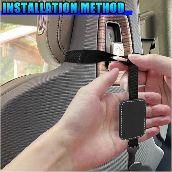2PCS Car Seat Headrest Hooks, Stylish Suede Automotive Backseat Storage Hanger, Universal Vehicle Interior Seat Organizer Accessories for Purse, Handbag, Umbrella, Grocery (Black)