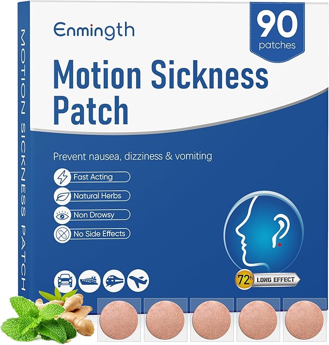 90ct Motion Sickness Patches Non Drowsy Sea Sickness Patches for Cruise Travel Essentials, Hydrocolloid Patch Behind Ear for Car Airplane Ship Road Trip Altitude Sickness, Fast Acting & Lasts 72 Hours