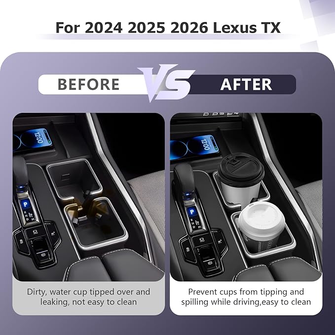 LUWU 2025 2026 TX350 Center Console Cup Holder Compatible with 2024 2025 2026 Lexus TX350/TX500/TX550 Accessories Premium Silicone Cup Holder Mat Spill-Proof, Easy Install & Clean, Black