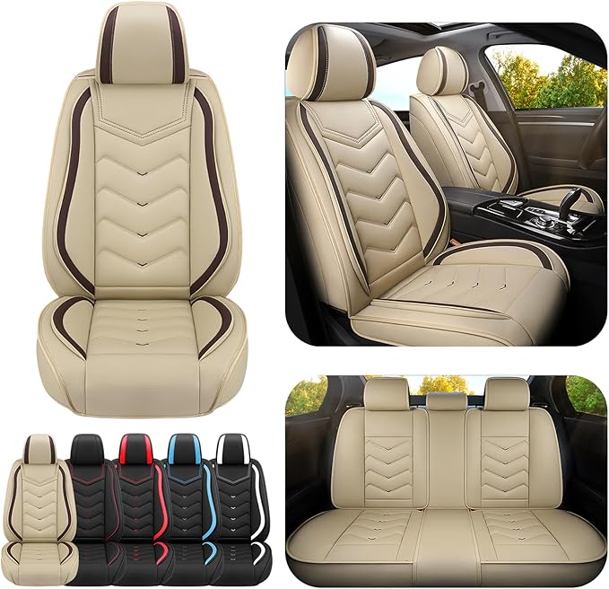 Car Seat Covers for Cadillac CTS 2003-2019, Premium Nappa Leather Car Seat Cover, Stylish Sport Seat Covers， Automobile Seat Cover Sets.(Standard 5 Seats/Beige)
