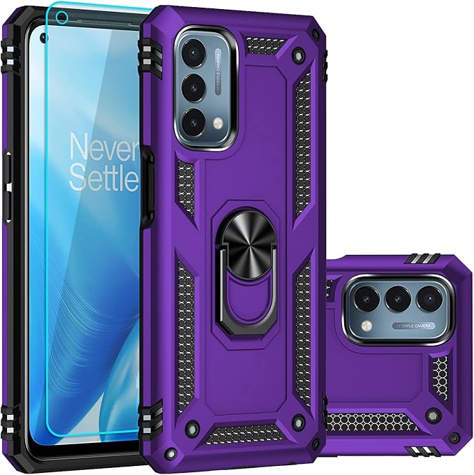 for OnePlus Nord N200 5G Case,with Screen Protector,[Military Grade] 16ft. Drop Tested Cover with Magnetic Kickstand Car Mount Protective Case for OnePlus Nord N200 5G, Purple