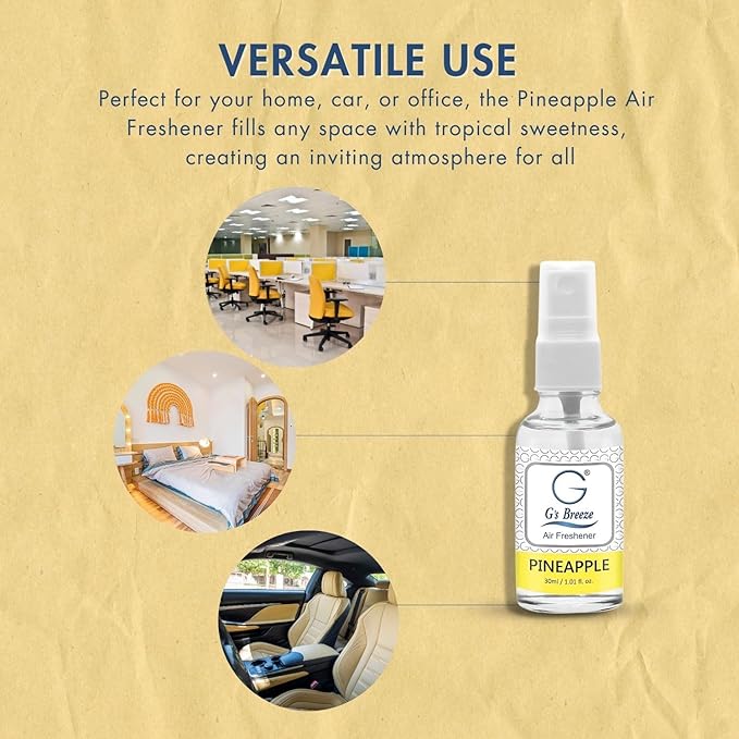 G's Breeze Pineapple Air Freshener – Juicy and Refreshing Tropical Aroma – Ideal for Home, Car, or Office – Infuse Your Space with the Sweet, Zesty Fragrance of Fresh Pineapple