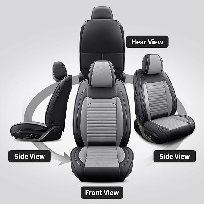 Front Seat Covers Fit for Toyota Prius 2001-2026, Car Seat Covers Front Seats, Breathable Faux Leather Automotive Seat Covers Front Pair Anti-Slip Seat Cover(Black&Gray, Front)