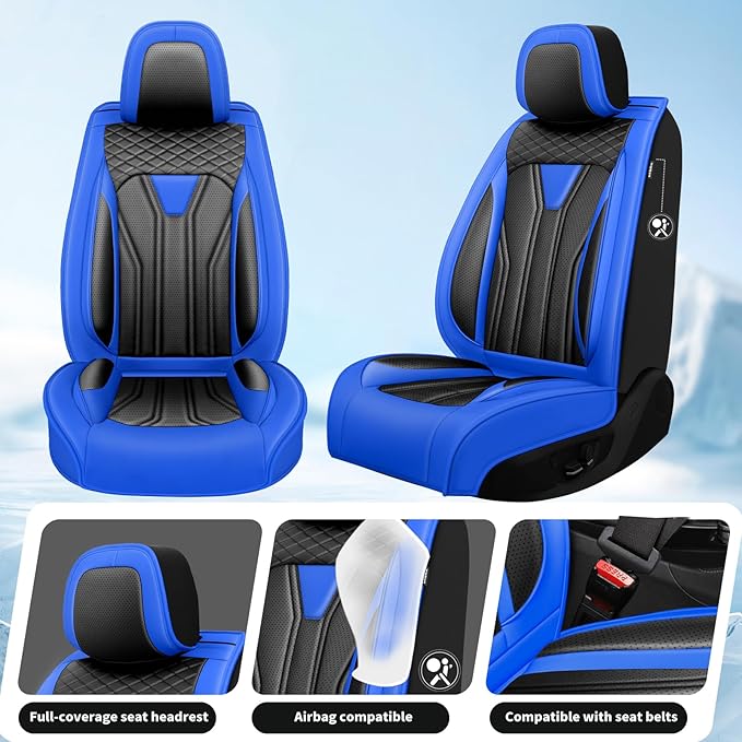 Fit Kicks Car Seat Covers Premium Leather Compatible with Nissan Kicks 2018 2019-2026 (5 Seats Full Set Waterproof Breathable All-Weather Seat Cushion Protector（5 Seats Blue & Black)