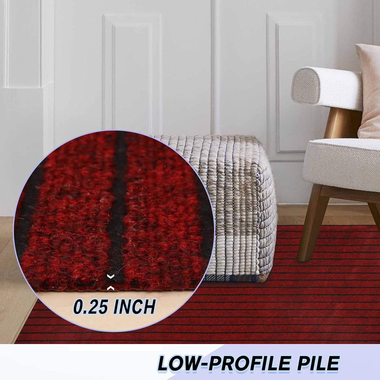 Custom Size Backed Non-Slip Area Rugs Runner, Easy Clean, Waterproof Runner Rugs for Hallway Entryway, Kitchen, Laundry, 4FT x 32FT, Red Stripe