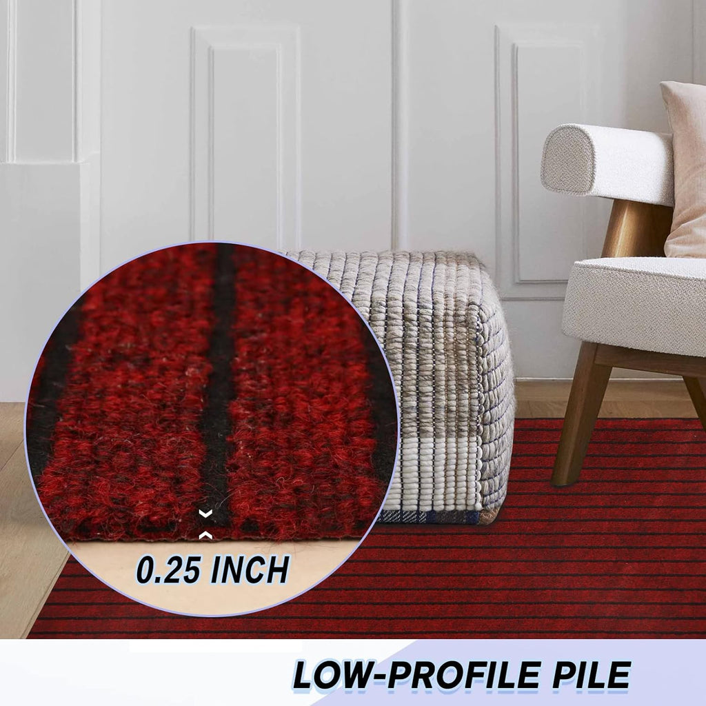 Custom Size Backed Non-Slip Area Rugs Runner, Easy Clean, Waterproof Runner Rugs for Hallway Entryway, Kitchen, Laundry, 3FT x 9FT, Red Stripe