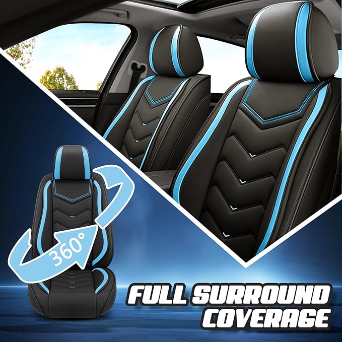 Car Seat Covers for Mitsubishi Outlander 2003-2026, Premium Nappa Leather Car Seat Cover, Stylish Sport Seat Covers， Automobile Seat Cover Sets.(Standard 5 Seats/Black Blue)