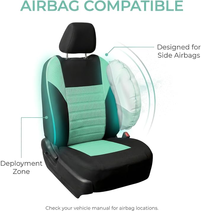FH Group Automotive Car Seat Covers Full Set Premium 3D Air Mesh Front Seat Covers, Airbag Compatible & Split Bench Cover Universal Fit Interior Accessories for Cars Trucks and SUVs - Mint
