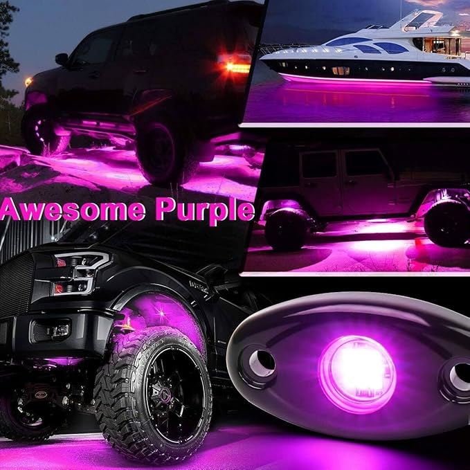 Rock Lights Pink with Light Purple 12 Pods Pure Pink LED Rock Lights IP68 Waterproof 47inch Extension Wires for Trucks UTV ATV SUV Boat Pickup Car Fender Exterior Lighting Kit