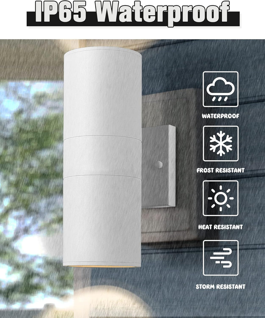 Ken & Ricky White Outdoor Wall Sconce, Outside Up and Down Wall Lights, Modern Exterior Light Fixtures with Tempered Glass Cover for House Porch Garage Patio Front Door -1 Pack