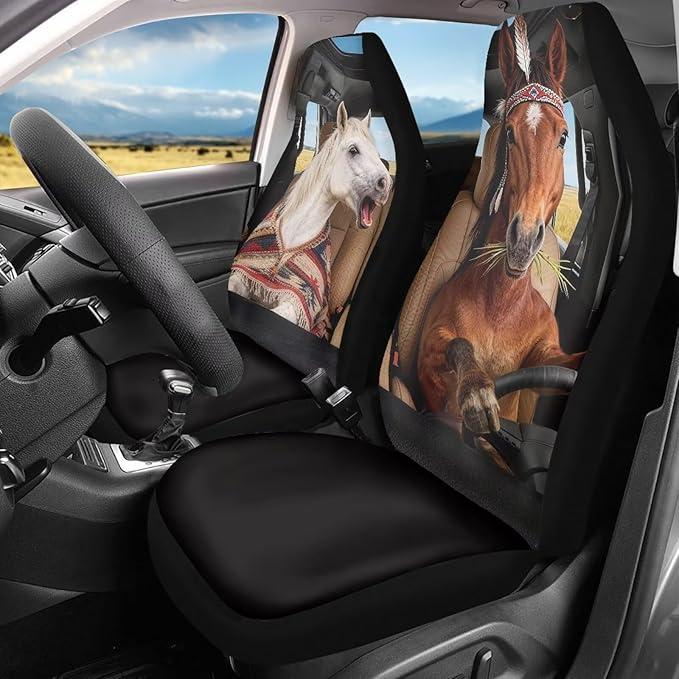 Horses Car Seat Covers Front Seats 2 Pack Funny Car Seat Cover Protector Front Seats Easy Installation Removable Automotive Accessories Interior Covers for Sedan SUV