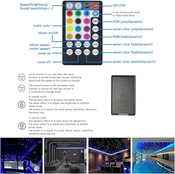 AZIMOM Dual Port 16W Twinkle Bluetooth Fiber Optic Lights Star Ceiling Light Kits 1100pcs*0.03in*13.1ft Fibers Strands Sound Activated RGBW APP/Remote for Car Home Starlight Headliner Décor