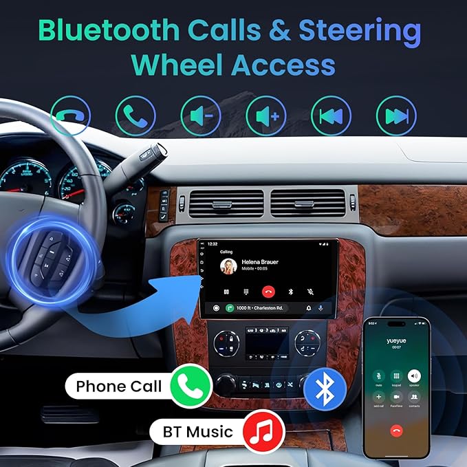 8Core 4+64GB Android 13 Radio for 2007-2013 Chevy Tahoe Suburban: Silverado GMC Yukon: 9" 1280 * 800P IPS Touchscreen Wireless CarPlay Android Auto FM/AM/DSP 5G WiFi Bluetooth GPS Backup Camera SWC