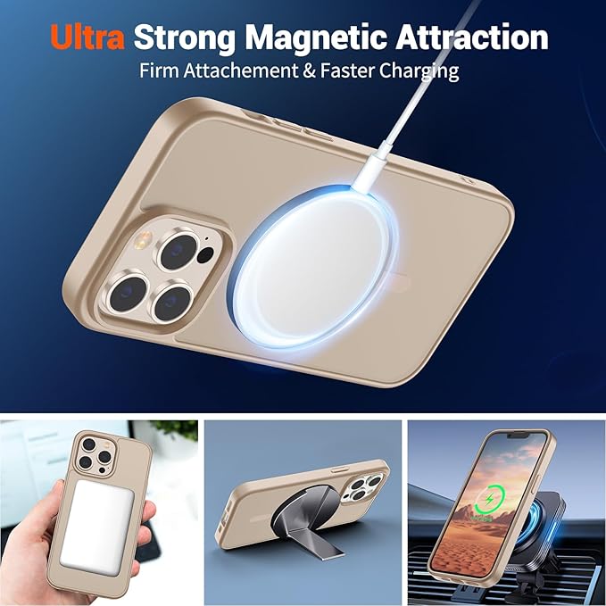 SUPFINE Magnetic for iPhone 12 Pro Max Case(Compatible with MagSafe)(Military Grade Drop Protection) Slim Translucent Matte Shockproof with Anti-Fingerprint Phone Case,Desert Gold