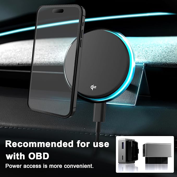 Wireless Car Mount Charger Fast Charging for Tesla Model 3/Y/3 Highland/Y Juniper (Model 3 17-23& Model Y 20-24, with OBD Charger)