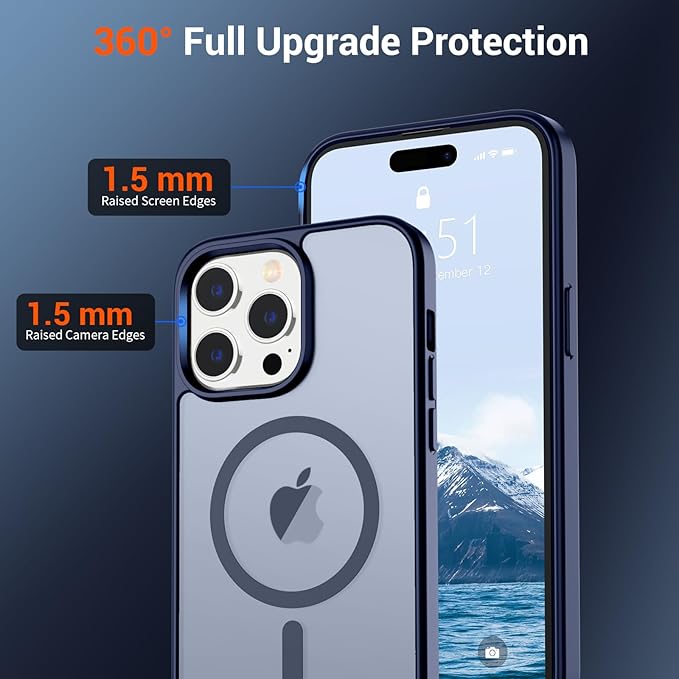 SUPFINE Magnetic for iPhone 14 Pro Case (Compatible with MagSafe) (Military Grade Drop Protection) Translucent Matte Shockproof Phone Case,Navy Blue
