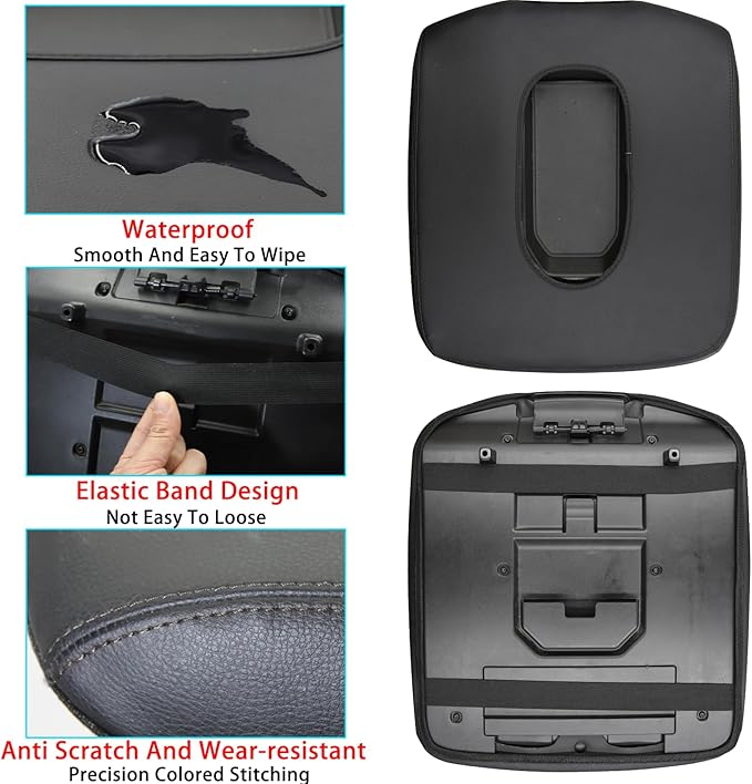Center Console Armrest Cover for Chevy Silverado/GMC Sierra Accessories 2019-2024 2025 Arm Rest Box Pad Middle Console Lid Cushion Leather Protective Case Only for Jump Seat (Black Stitches)