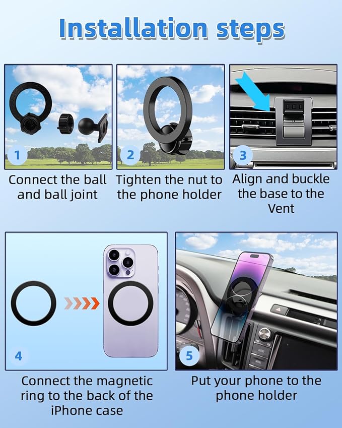 PZK Car Phone Mount for Toyota Camry 2007 2008 2009 2010 2011 Accessories Custom Air Vent Car Phone Holder Compatible with Magsafe Hands Free 360° Rotation Cell Phone Automobile Cradles