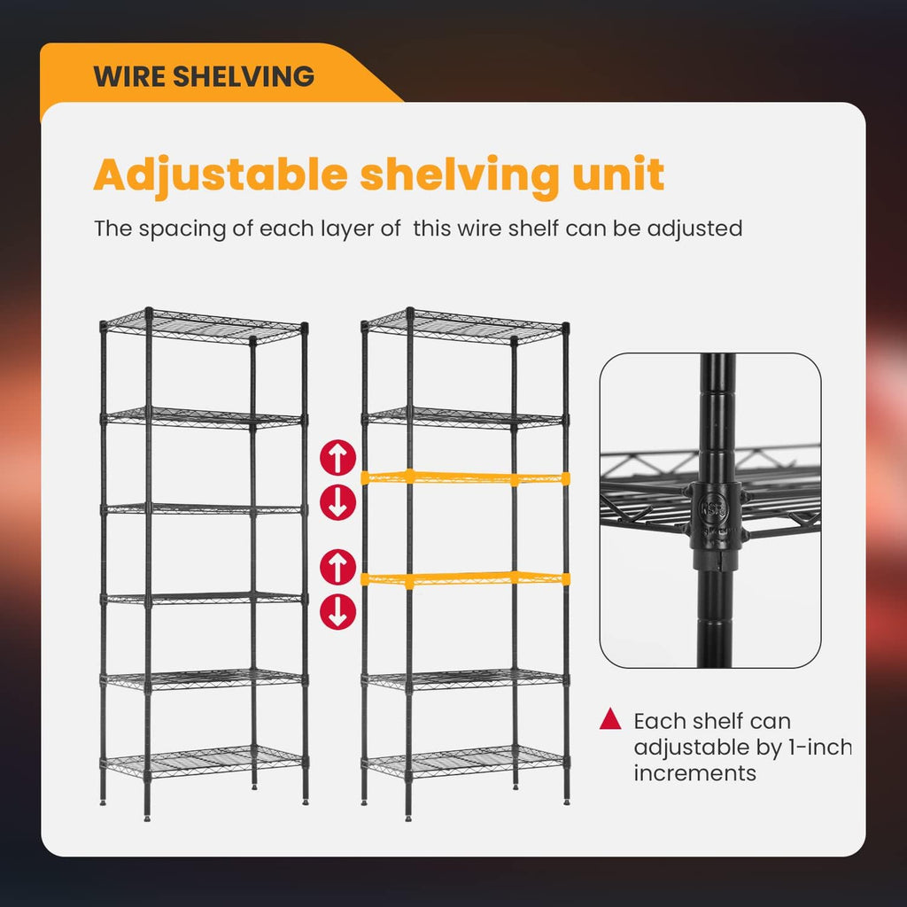 BestOffice Adjustable Wire Shelving Storage Shelves Heavy Duty Shelving Unit for Small Places Kitchen Garage (Black, 13 D x 23 W x 59 H)