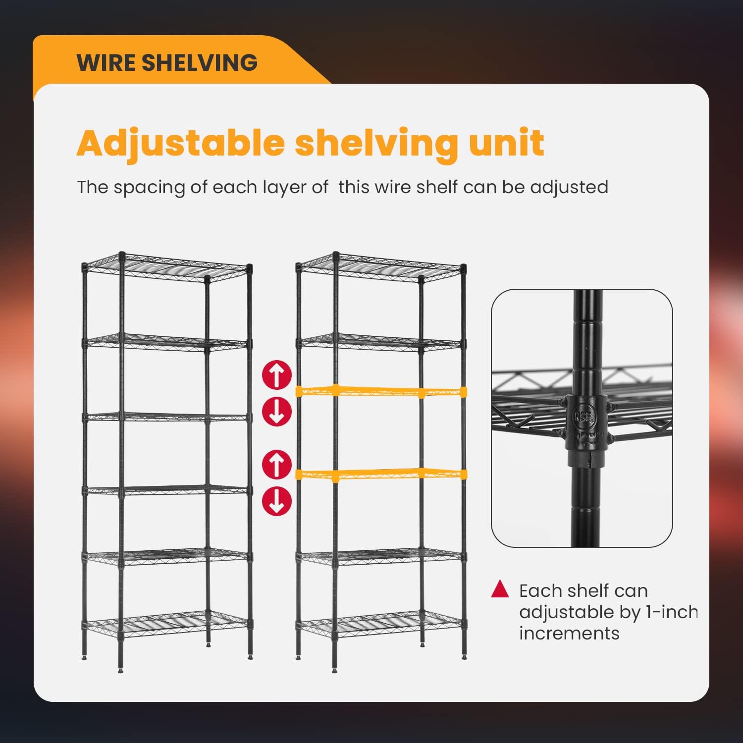 BestOffice Adjustable Wire Shelving Storage Shelves Heavy Duty Shelving Unit for Small Places Kitchen Garage (Black, 13 D x 23 W x 59 H)