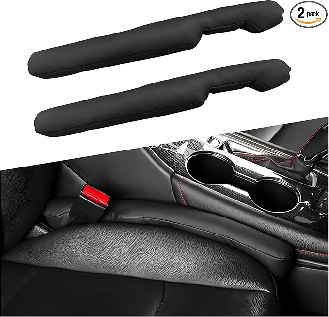 2 PCS Leather Car Seat Gap Filler, Auto Seat Blocker Organizer Fill The Gap Between Seat and Console, Universal Gap Filler Plug Stop Things from Dropping for Car SUV Truck (Black)