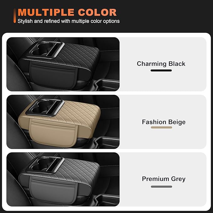 Center Console Cover Fit for Kia Sorento 2003-2025 with 2 Storage Bags Waterproof Leather Quilted Pattern Car Armrest Cover Cushion Elevating Pad Anti-Slip(Beige)