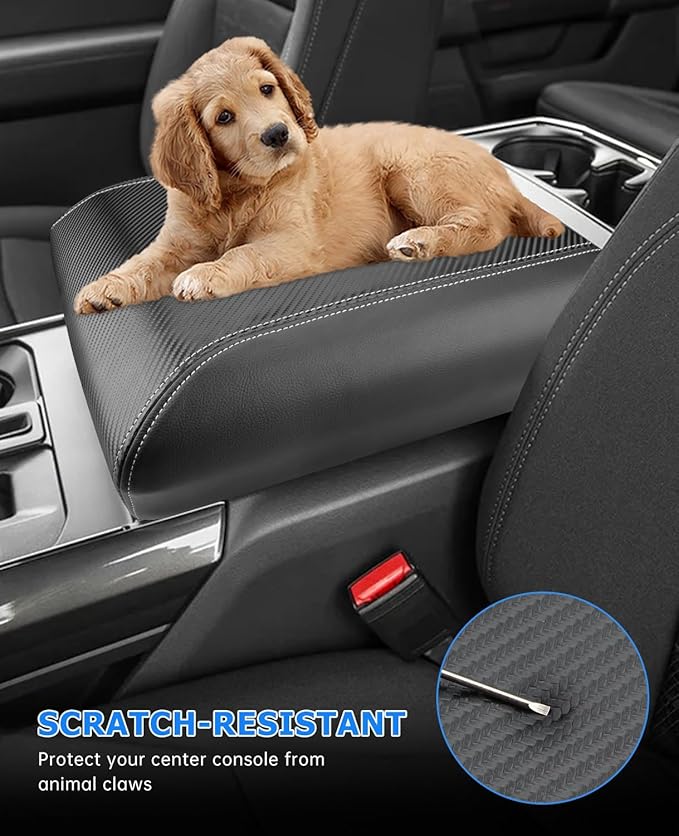 INTGET Center Console Cover for 2025 2026 Ford F150 Accessories Interior 2021 2022 2023 2024 Car Middle Arm Rest Armrest Lid Seat Cover Protector Elbow Cushion Pad (Carbon Fiber Texture, 2021-2026)